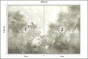 Fototapeta Tropical Trees And Leaves In Foggy Forest Wallpaper Design - 3D Flizelina 208x146 FT-448496-VEXL