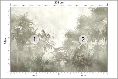 Fototapeta Tropical Trees And Leaves In Foggy Forest Wallpaper Design - 3D Flizelina 208x146 FT-448496-VEXL
