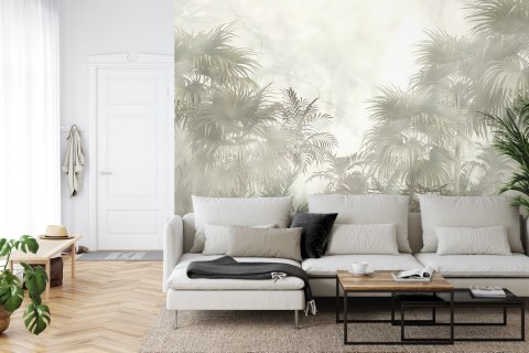 Fototapeta Tropical Trees And Leaves In Foggy Forest Wallpaper Design - 3D Vinyl Gładki 152.5x104 FT-448496-VGL