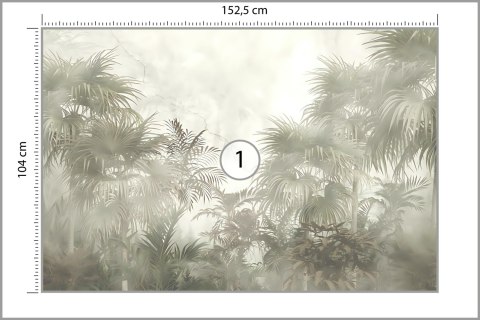 Fototapeta Tropical Trees And Leaves In Foggy Forest Wallpaper Design - 3D Vinyl Gładki 152.5x104 FT-448496-VGL