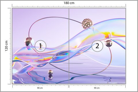 Fototapeta Abstract 3D Render. Glass Ribbon On Water With Geometric Circle And Spheres. Holographic Shape In Motion. Iridescent 