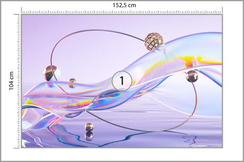 Fototapeta Abstract 3D Render. Glass Ribbon On Water With Geometric Circle And Spheres. Holographic Shape In Motion. Iridescent 