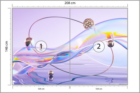 Fototapeta Abstract 3D Render. Glass Ribbon On Water With Geometric Circle And Spheres. Holographic Shape In Motion. Iridescent 