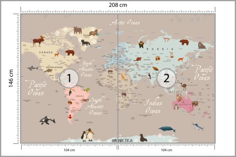 Fototapeta Animals World Map For Kids Wallpaper Design Flizelina 208x146 FT-448528-VEXL