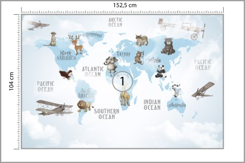 Fototapeta Animals World Map For Kids Wallpaper Design Vinyl Gładki 152.5x104 FT-448532-VGL