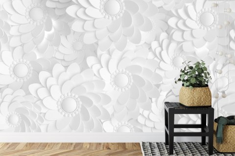 Fototapeta Beautiful, Elegant Paper Flower In The Style Of Hand-Made On A White Wall. 3D , 3D Rendering. Tapeta Samoprzylepna 18