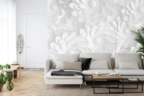 Fototapeta Beautiful, Elegant Paper Flower In The Style Of Hand-Made On A White Wall. 3D , 3D Rendering. Vinyl Gładki 180x120 FT