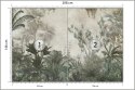 Fototapeta Tropical Trees And Leaves Wallpaper Design In Foggy Forest - 3D Flizelina 208x146 FT-448525-VEXL