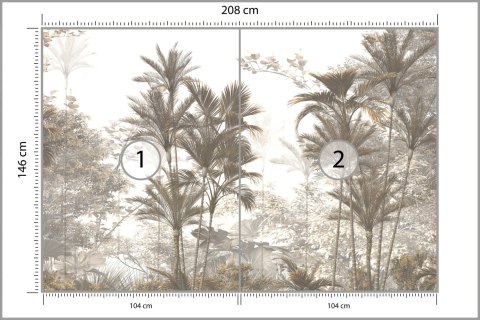 Fototapeta Tropical Trees And Leaves Wallpaper Design In Foggy Forest - 3D Flizelina 208x146 FT-448526-VEXL