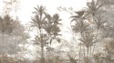 Fototapeta Tropical Trees And Leaves Wallpaper Design In Foggy Forest - 3D Vinyl Gładki 152.5x104 FT-448526-VGL