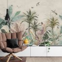 Fototapeta Wallpaper Palm Tropical Forest Vintage Jungle Pattern With Birds Flizelina 208x146 FT-448527-VEXL