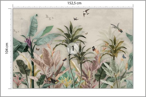 Fototapeta Wallpaper Palm Tropical Forest Vintage Jungle Pattern With Birds Vinyl Gładki 152.5x104 FT-448527-VGL