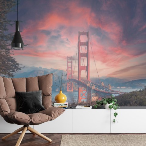 Fototapeta Beautiful View Of Golden Gate Bridge In Background Of Mountains During Sunset Flizelina 208x146 FT-448555-VEXL