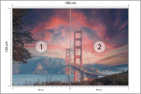 Fototapeta Beautiful View Of Golden Gate Bridge In Background Of Mountains During Sunset Tapeta Samoprzylepna 180x120 FT-448555-