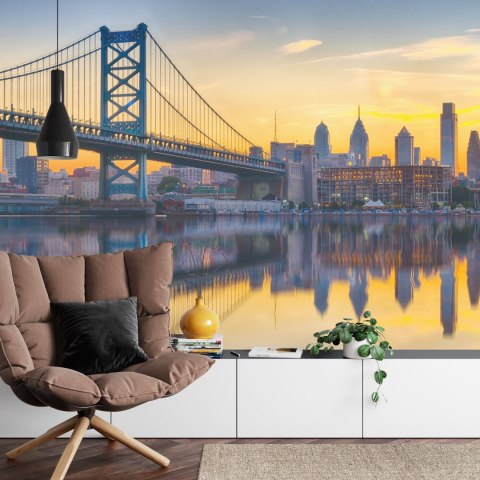Fototapeta Philadelphia Sunset Skyline Refection Vinyl Gładki 152.5x104 FT-448556-VGL