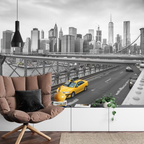 Fototapeta Taxi Crossing Brooklyn Bridge Vinyl Gładki 180x120 FT-448559-VG180-120