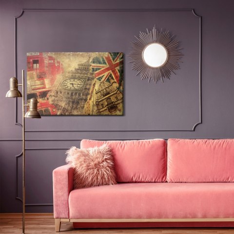 Obraz Na Płótnie Kolaż Z Ikonami Londynu W Stylu Vintage Canvas Naturalny 120x80 LB-2801-NC120-80