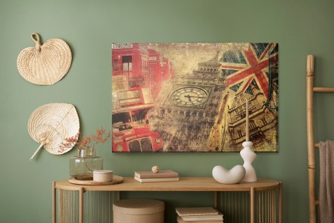 Obraz Na Płótnie Kolaż Z Ikonami Londynu W Stylu Vintage Canvas Naturalny 120x80 LB-2801-NC120-80