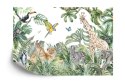 Fototapeta Children's Wallpaper, Watercolor Jungle And Animals. Lions, Giraffe, Elephant, Parrots, Zebra, Lemur Flizelina 2