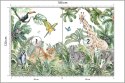 Fototapeta Children's Wallpaper, Watercolor Jungle And Animals. Lions, Giraffe, Elephant, Parrots, Zebra, Lemur Vinyl Gładk
