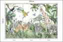 Fototapeta Children's Wallpaper, Watercolor Jungle And Animals. Lions, Giraffe, Elephant, Parrots, Zebra, Lemur Vinyl Struk