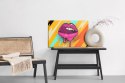 Obraz Na Płótnie Różowe Usta Na Kolorowym Tle W Stylu Retro Pop-Art Canvas 120x80 LB-2824-C120-80