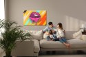 Obraz Na Płótnie Różowe Usta Na Kolorowym Tle W Stylu Retro Pop-Art Canvas 120x80 LB-2824-C120-80