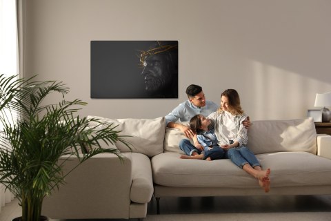 Obraz Na Płótnie Chrystus Ze Złotą Koroną Cierniową Canvas Naturalny 100x70 LB-2486-NC100-70