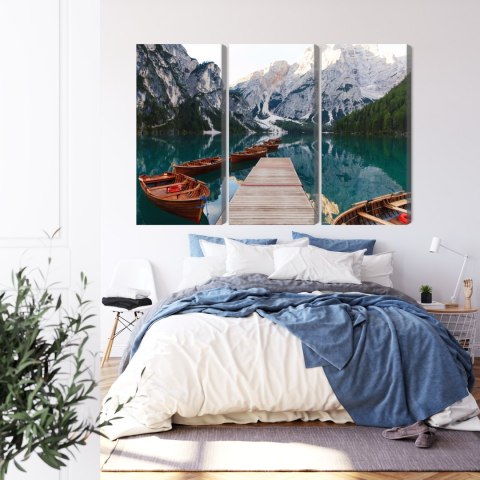 Obraz Wieloczęściowy Jezioro Braies We Włoszech Canvas 120x80 LBS-2410-C120-80_3X40-80