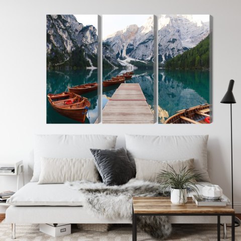 Obraz Wieloczęściowy Jezioro Braies We Włoszech Canvas 120x80 LBS-2410-C120-80_3X40-80