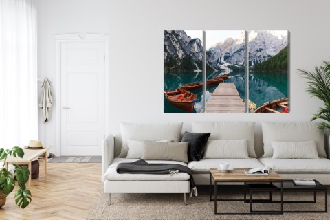 Obraz Wieloczęściowy Jezioro Braies We Włoszech Canvas 120x80 LBS-2410-C120-80_3X40-80