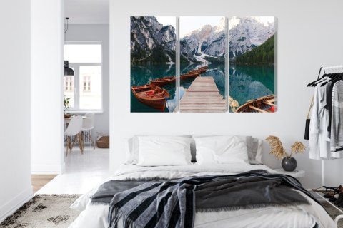 Obraz Wieloczęściowy Jezioro Braies We Włoszech Canvas 120x80 LBS-2410-C120-80_3X40-80