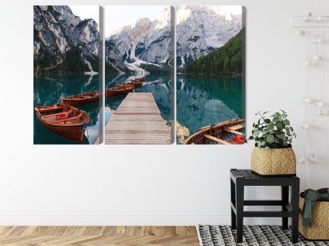 Obraz Wieloczęściowy Jezioro Braies We Włoszech Canvas 120x80 LBS-2410-C120-80_3X40-80