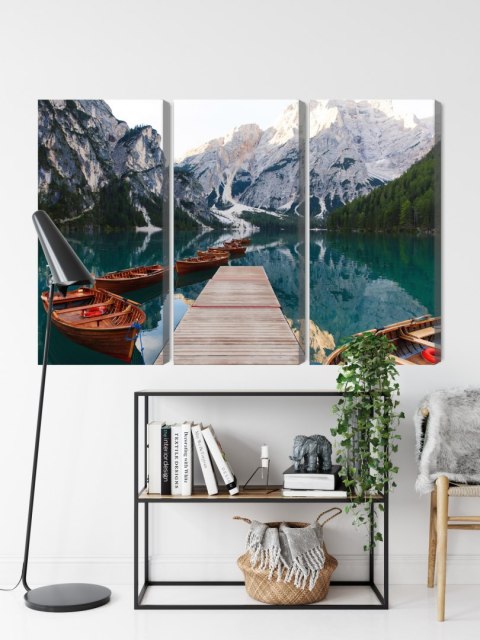 Obraz Wieloczęściowy Jezioro Braies We Włoszech Canvas 120x80 LBS-2410-C120-80_3X40-80