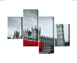 Obraz Wieloczęściowy Czerwony Autobus W Londynie Canvas 120x75 LBS-2222-C120-75_2X30-75_2X30-45
