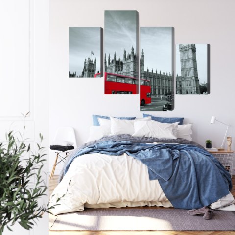Obraz Wieloczęściowy Czerwony Autobus W Londynie Canvas 120x75 LBS-2222-C120-75_2X30-75_2X30-45