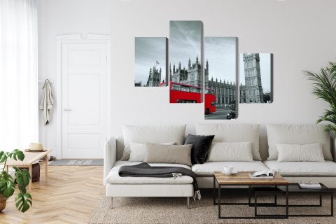 Obraz Wieloczęściowy Czerwony Autobus W Londynie Canvas 120x75 LBS-2222-C120-75_2X30-75_2X30-45