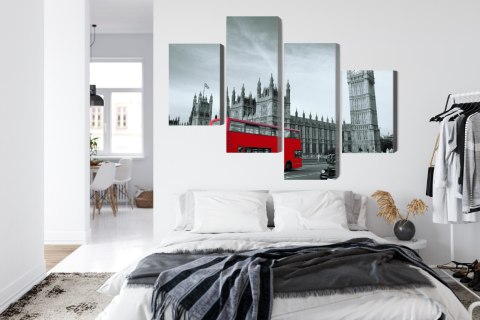 Obraz Wieloczęściowy Czerwony Autobus W Londynie Canvas 120x75 LBS-2222-C120-75_2X30-75_2X30-45
