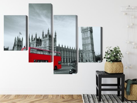 Obraz Wieloczęściowy Czerwony Autobus W Londynie Canvas 120x75 LBS-2222-C120-75_2X30-75_2X30-45