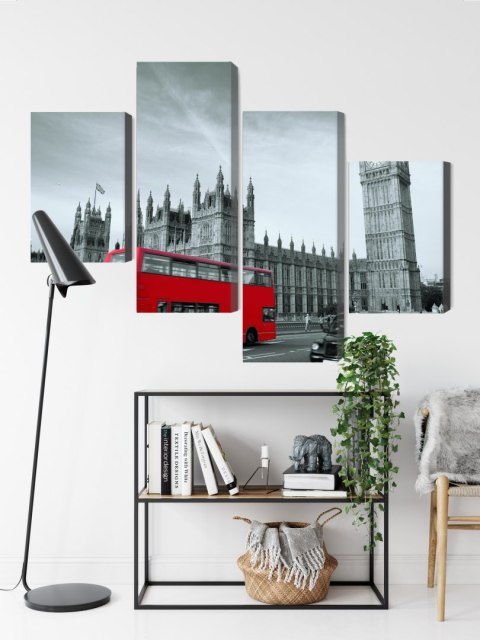 Obraz Wieloczęściowy Czerwony Autobus W Londynie Canvas 120x75 LBS-2222-C120-75_2X30-75_2X30-45