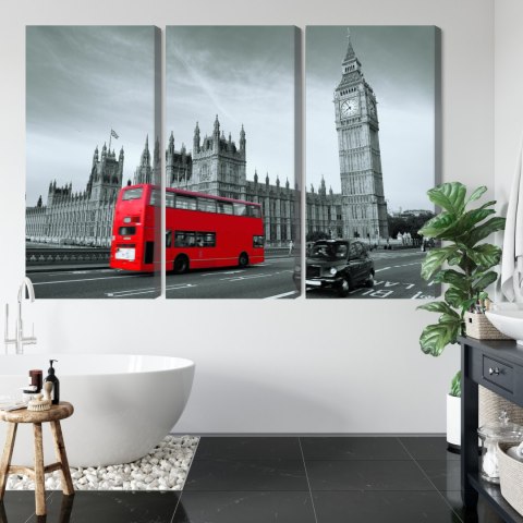 Obraz Wieloczęściowy Czerwony Autobus W Londynie Canvas 120x80 LBS-2219-C120-80_3X40-80