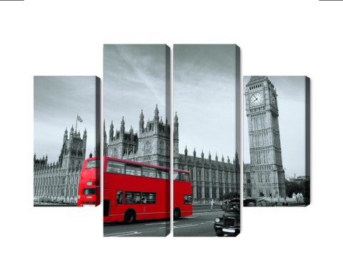 Obraz Wieloczęściowy Czerwony Autobus W Londynie Canvas 80x60 LBS-2221-C80-60_2X20-60_2X20-40
