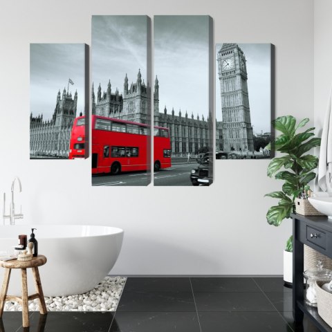 Obraz Wieloczęściowy Czerwony Autobus W Londynie Canvas 80x60 LBS-2221-C80-60_2X20-60_2X20-40