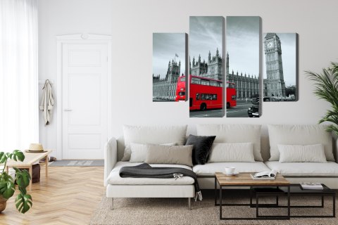 Obraz Wieloczęściowy Czerwony Autobus W Londynie Canvas 80x60 LBS-2221-C80-60_2X20-60_2X20-40