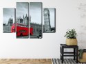 Obraz Wieloczęściowy Czerwony Autobus W Londynie Canvas 80x60 LBS-2221-C80-60_2X20-60_2X20-40