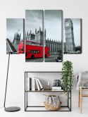 Obraz Wieloczęściowy Czerwony Autobus W Londynie Canvas 80x60 LBS-2221-C80-60_2X20-60_2X20-40