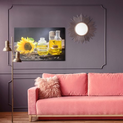 Obraz Na Płótnie Buteleczki Z Olejem Słonecznikowym Canvas Naturalny 100x70 LB-726-NC100-70