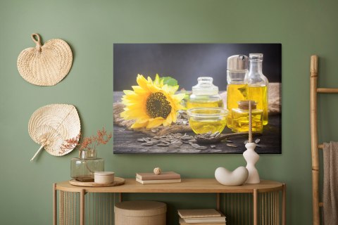Obraz Na Płótnie Buteleczki Z Olejem Słonecznikowym Canvas Naturalny 100x70 LB-726-NC100-70