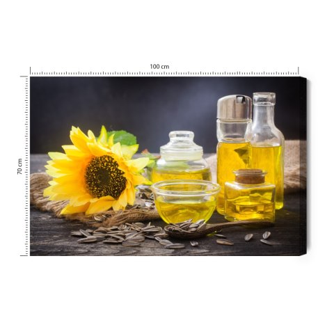 Obraz Na Płótnie Buteleczki Z Olejem Słonecznikowym Canvas Naturalny 100x70 LB-726-NC100-70