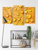 Obraz Wieloczęściowy Krople Wody Na Jesiennym Liściu Makro Canvas Naturalny 90x60 LBS-3819-NC90-60_1X30-60_2X30-45